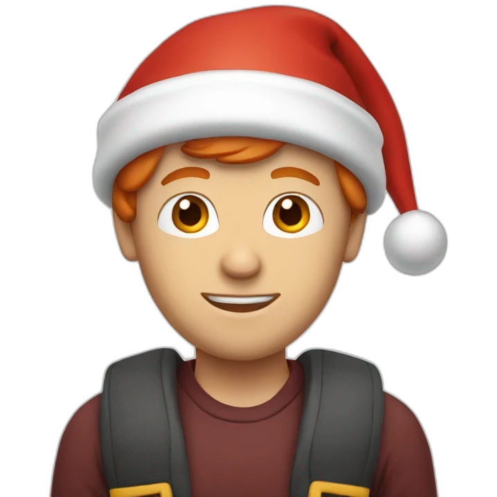 White man with red hair wearing a Santa hat emoji