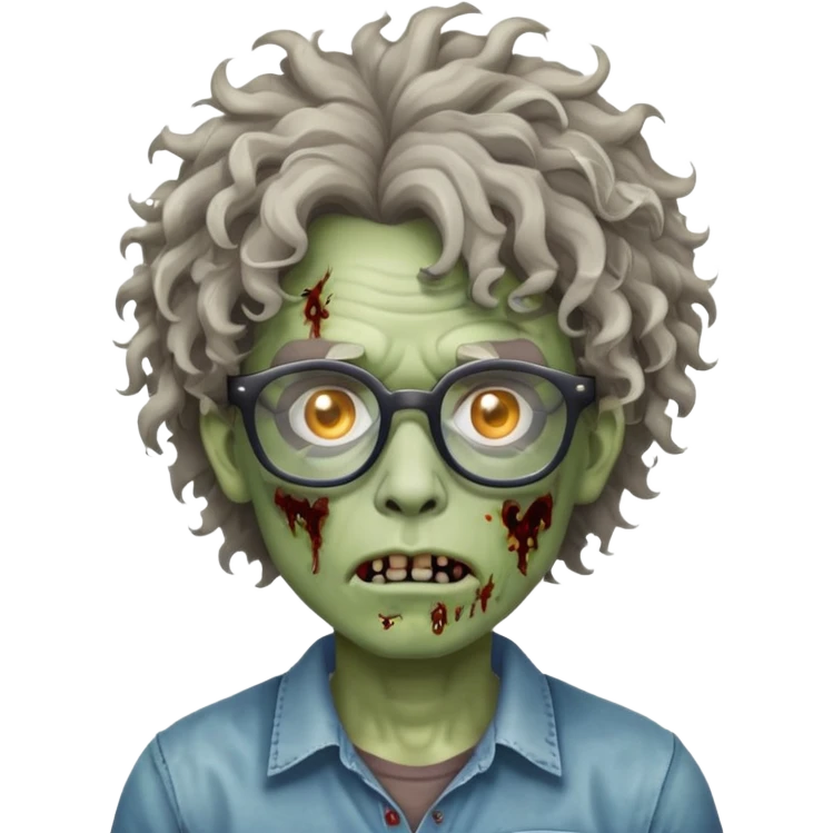 zombie with curly hair and glasses emoji