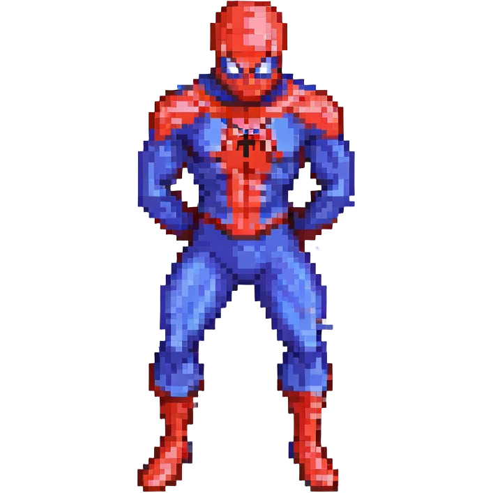Spiderman as a pixel art character, classic pose emoji