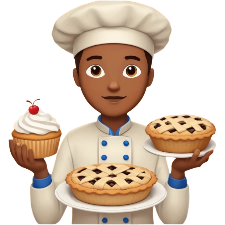 Baking community man avatar in vibrant style illustration. Pie, cookie, and muffin warm golden tones, simple shapes, flat design, high contrast. emoji