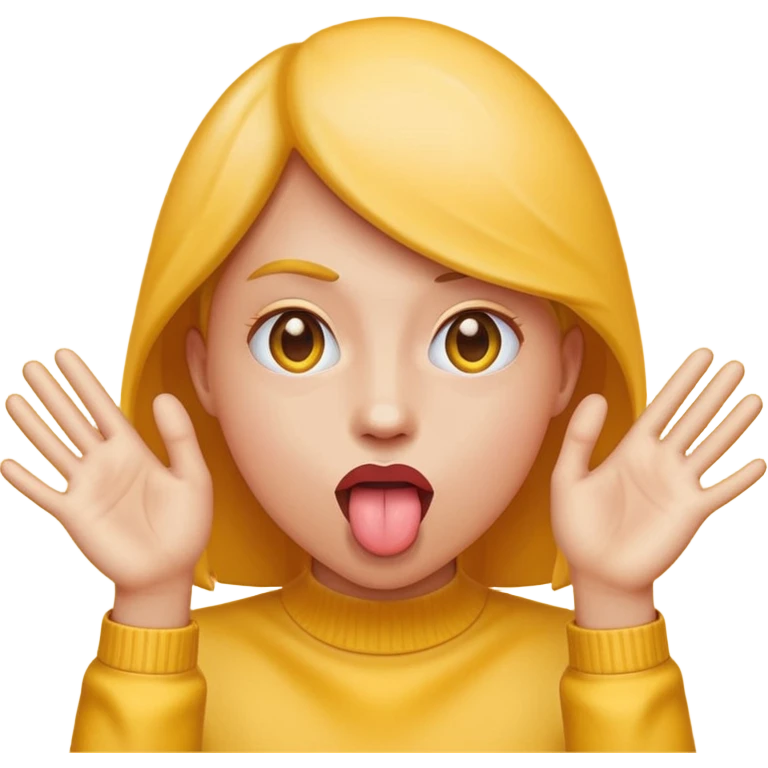Sticking tongue out with hands gliding through yellow emoji  emoji