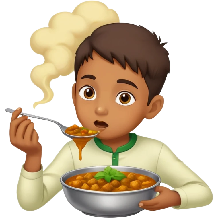 indian kid eating curry with green fumes  emoji
