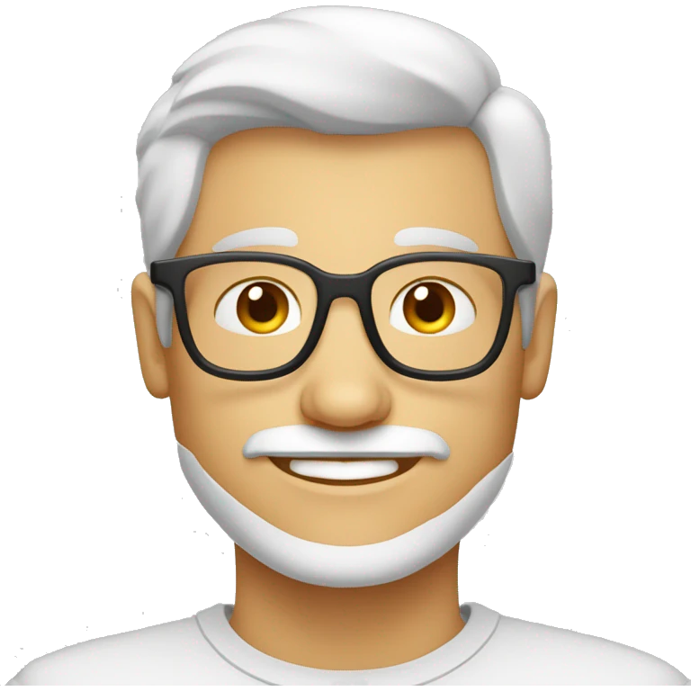man, grijs kort haar, amerikaans bros, lichte bril, snor emoji