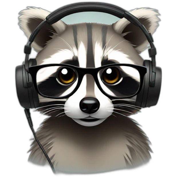 raccoon wearing headphones and glasses emoji