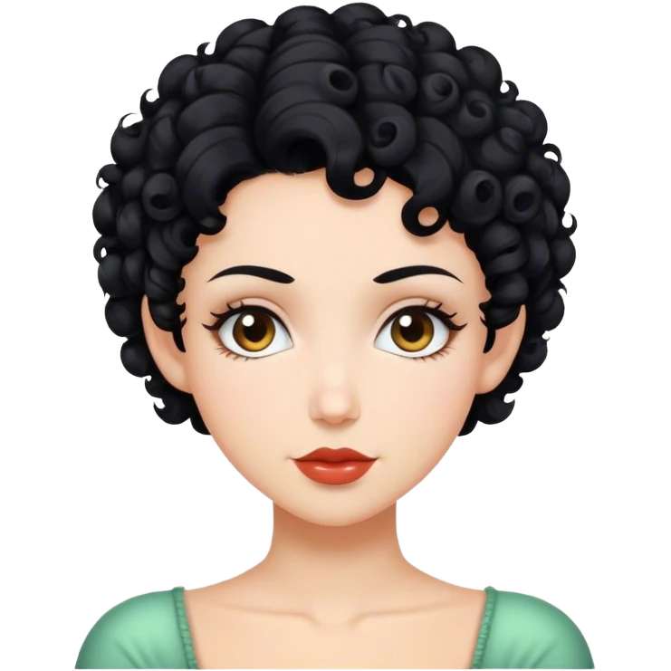 White woman with pixie curly black hair style emoji
