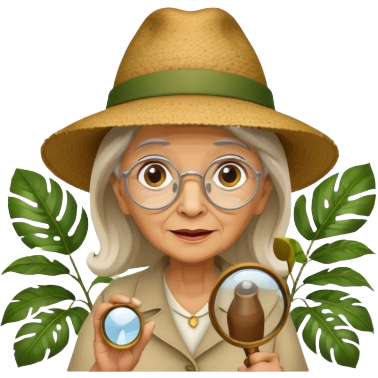 an old woman with jungle and magnifying glass emoji
