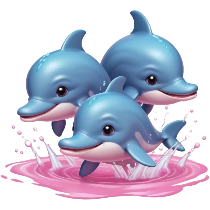 Cute baby dolphins splashing in pink water emoji