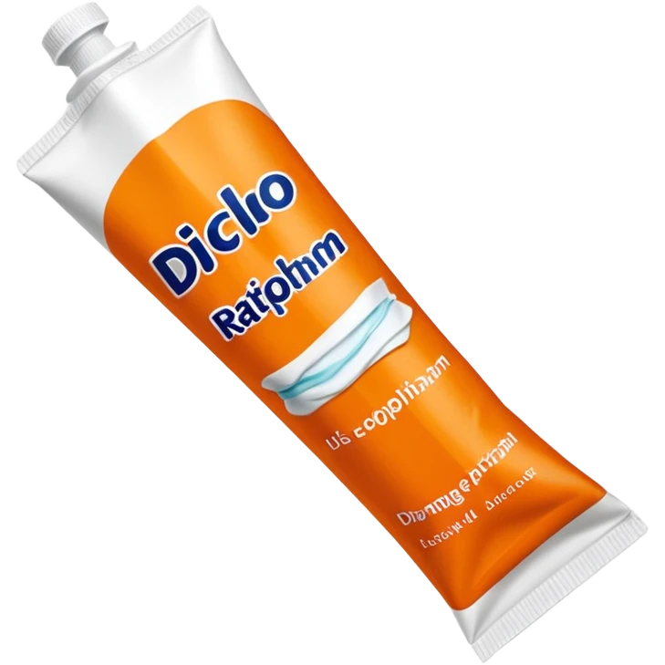an empty, oversized and totally squeezed out tube of toothpaste labelled "Diclo ratiopharm". It is squeezed out and totally crumpled, flattened. Basic color is orange yellowish. emoji