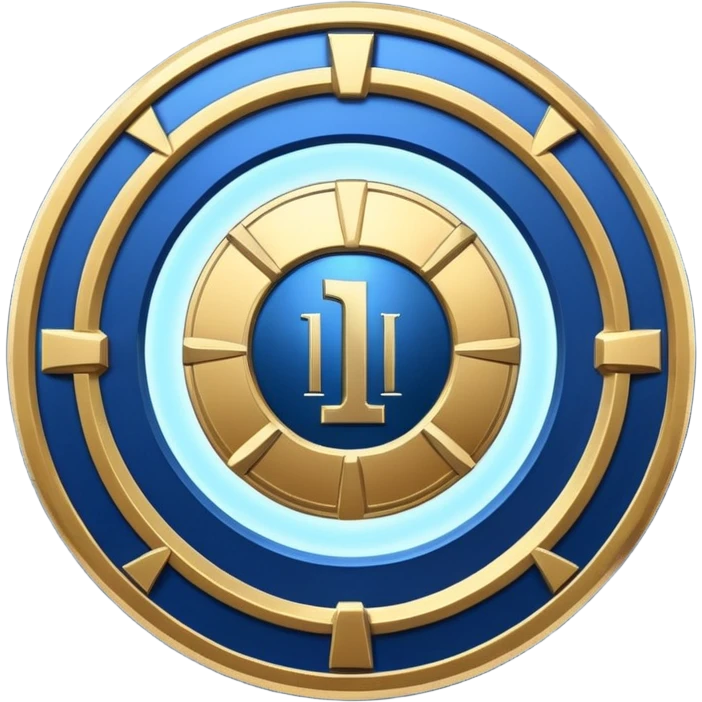 Futuristic achievement medal badge, circular shield emblem with engraved Roman numeral I and subtle “12M” detail, metallic gold and deep blue glow, sci-fi web3 game UI style, polished 3D game asset, soft energy aura, dark background, centered composition, high detail emoji