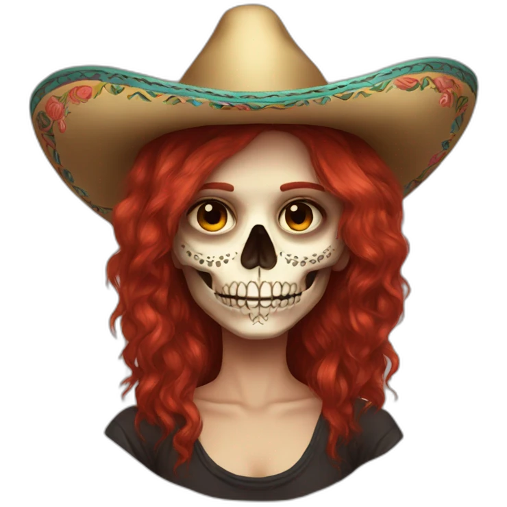 Full body Skull girl mexican red hair Sombrero indie rock emoji