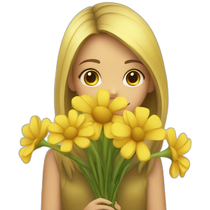 Yellow flowers with shy girl emoji