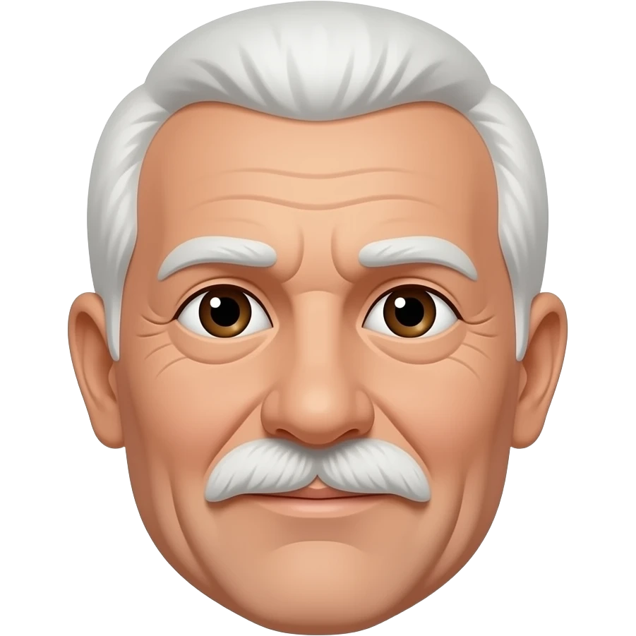 90 year old man with white short hair and dark brown eyes tan skin and a white mustache emoji