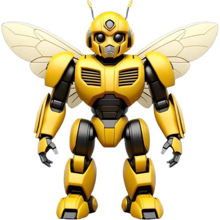 Clean 3D printable robotic bumblebee character, Bumblebee Transformers inspired design emoji