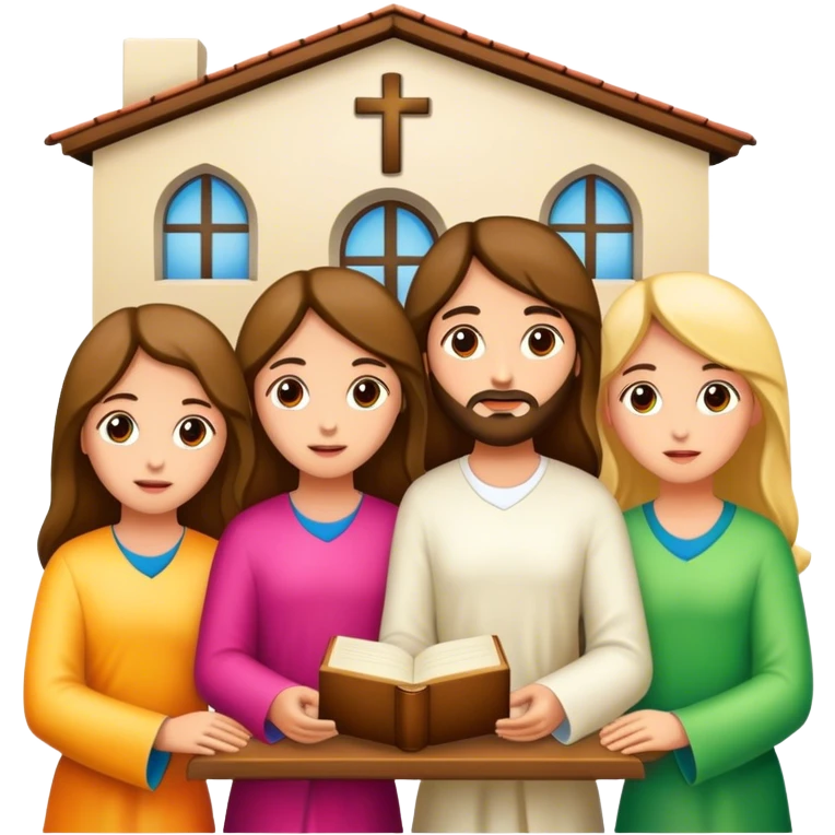 Devotional Christ with  3 girls in house emoji