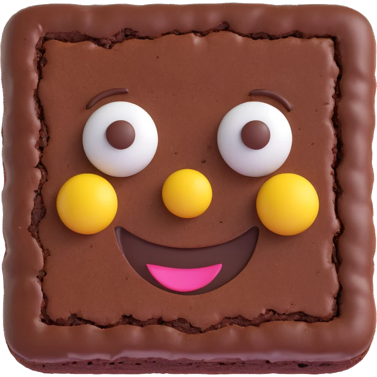 3D chocolate brownie with a smiley face, realistic depth, 3D emoji style emoji