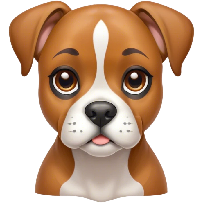 Cinematic Cute Fawn Boxer Dog Portrait Emoji, Head tilted playfully and inquisitively, with a glossy fawn coat highlighted by a white muzzle and chest, round, sparkling brown eyes filled with curiosity, Simplified yet irresistibly adorable features, highly detailed, glowing with a warm, friendly glow, high shine, affectionate and lively, stylized with a touch of whimsy, bright and endearing, soft glowing outline, capturing the essence of a mischievous yet loving pup, so playful it feels like it could bound out of the screen and into your arms! emoji