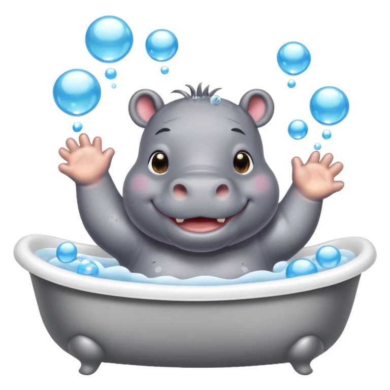 happy hippo with bubbles in bathtub emoji