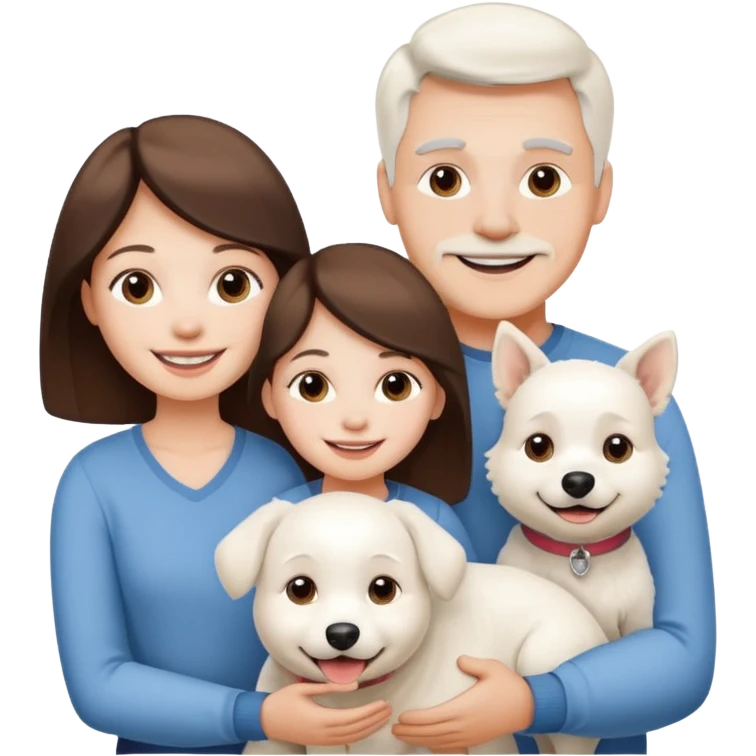 parents, daughter and a white dog emoji