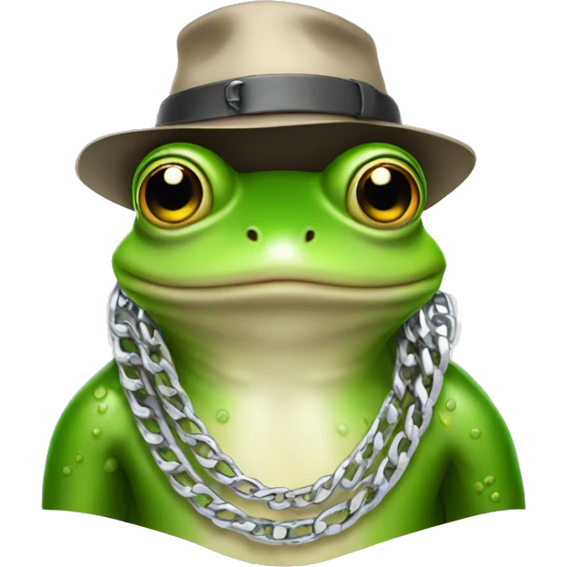 Frog wearing a bucket hat and silver chain around neck  emoji