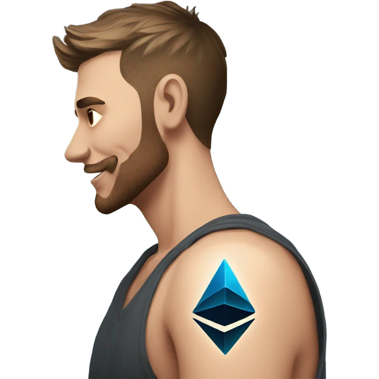 A guy with a tattoo of etherum emoji