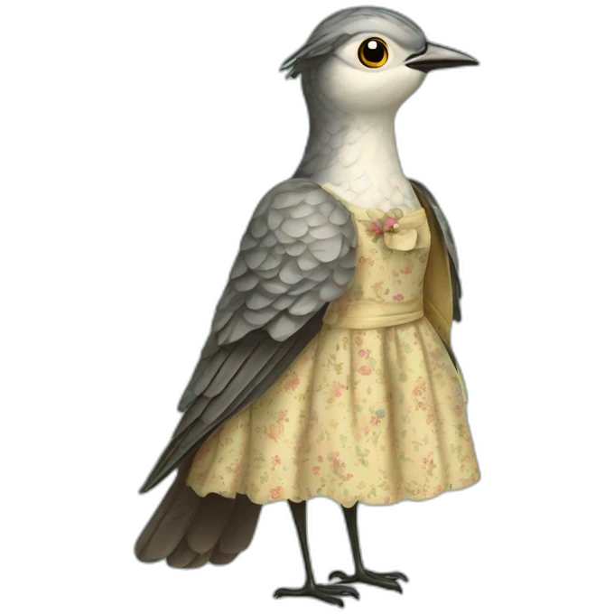 Cuckoo bird wearing a vintage dress emoji