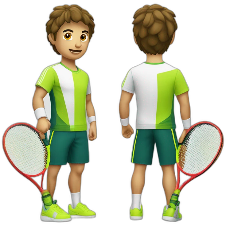 Ragazzo riccio con maglietta gialla gioca stanco con una racchetta da tennis emoji