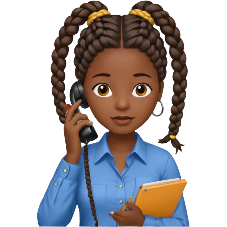 black girl on the phone with a notepad in colored formal shirt and braids emoji
