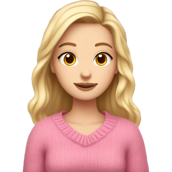 Pretty white girl with pink sweater reading cozy emoji