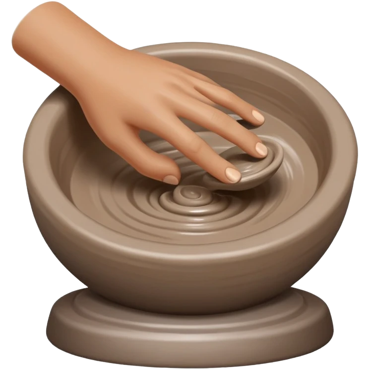single hand scooping on the side of a blob of clay on a silver pottery wheel emoji