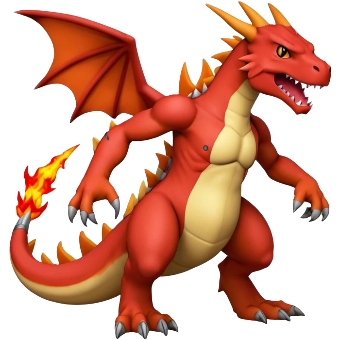 Cool edgy Guilmon-Agumon-Charizard-Digimon, full body emoji