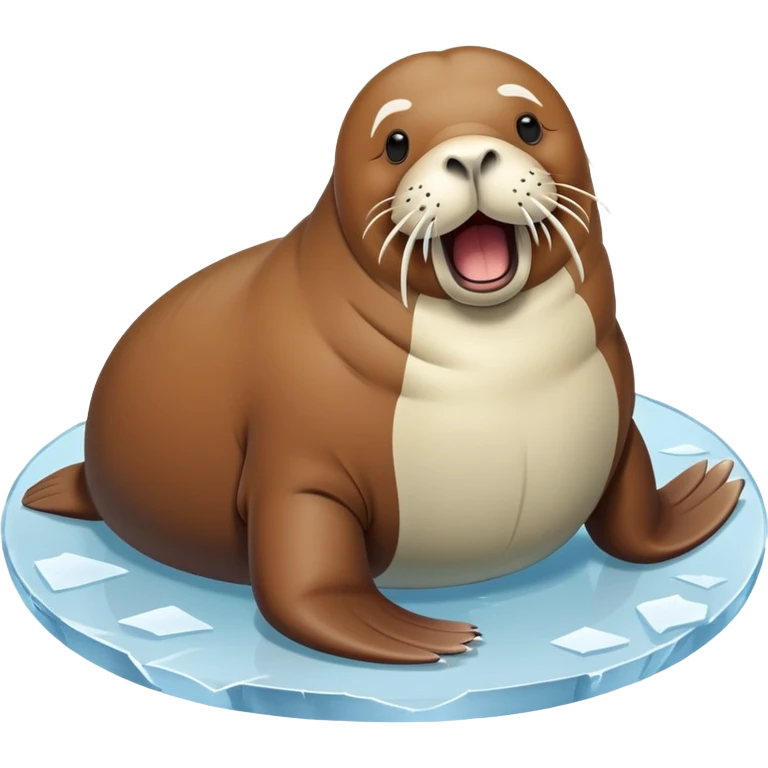 A single walrus in a circle shape, with its round body and playful tusks, happily rests on the ice emoji