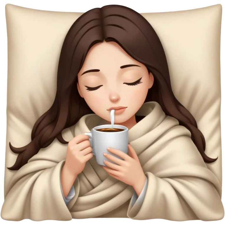 girl brunette inside a blanket sipping coffee eyes closed emoji