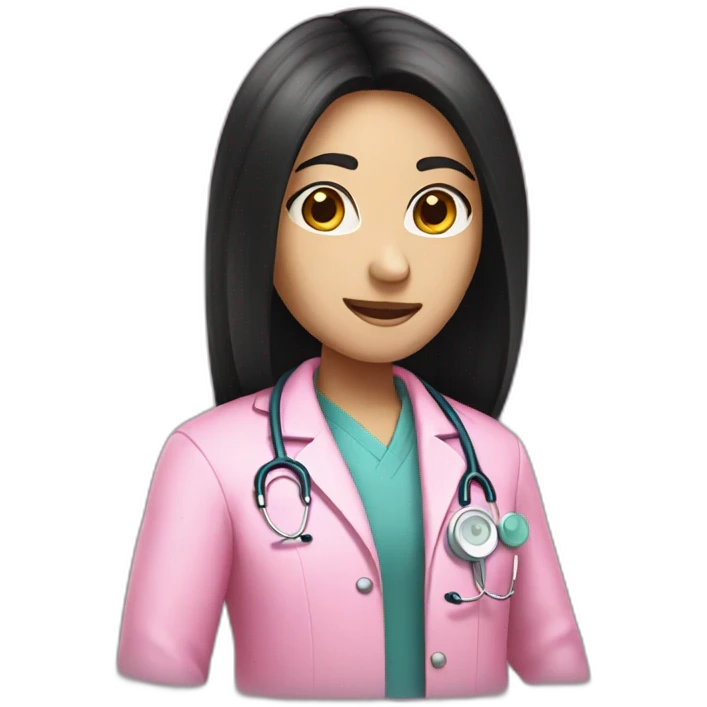 Long black hair doctor in pink coat emoji