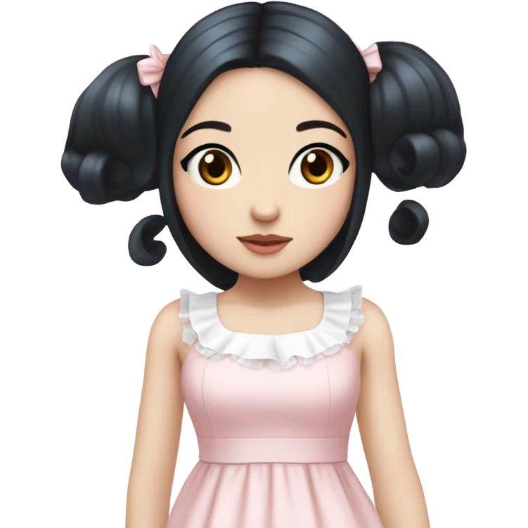 sweet lolita straight black hair blue eyes white skin light pink dress emoji