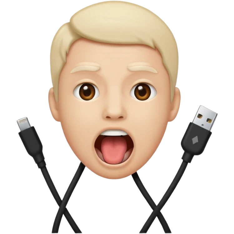 Mouth open wide with audio cable stuffed inside. emoji