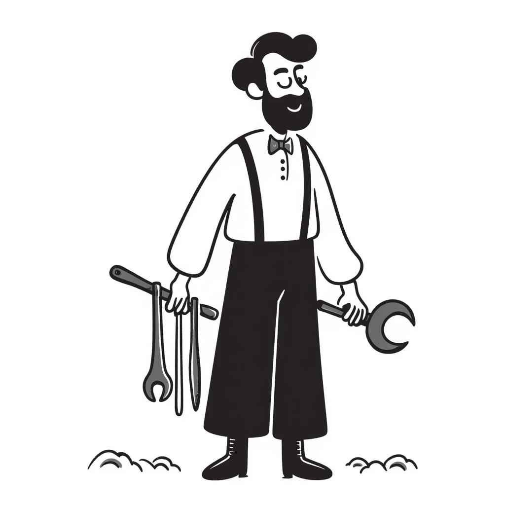 Victorian era English worker with tools, suspenders, boots, and rugged appearance from industrial revolution emoji
