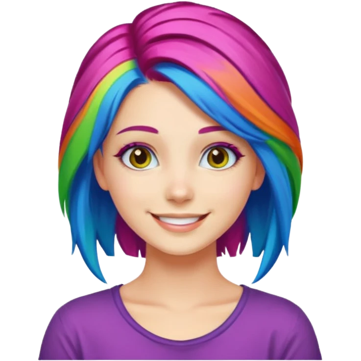 Young woman, vibrant rainbow hair, colorful hairstyle emoji