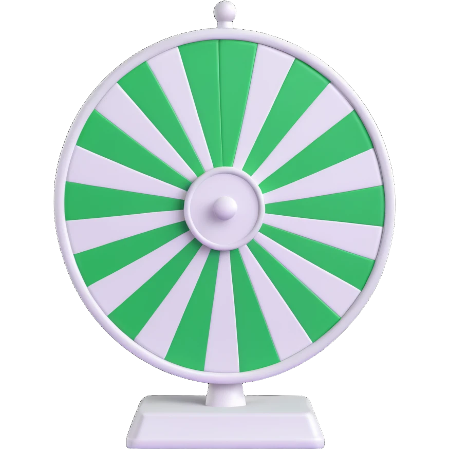 spinning prize wheel with alternating green and white sections emoji