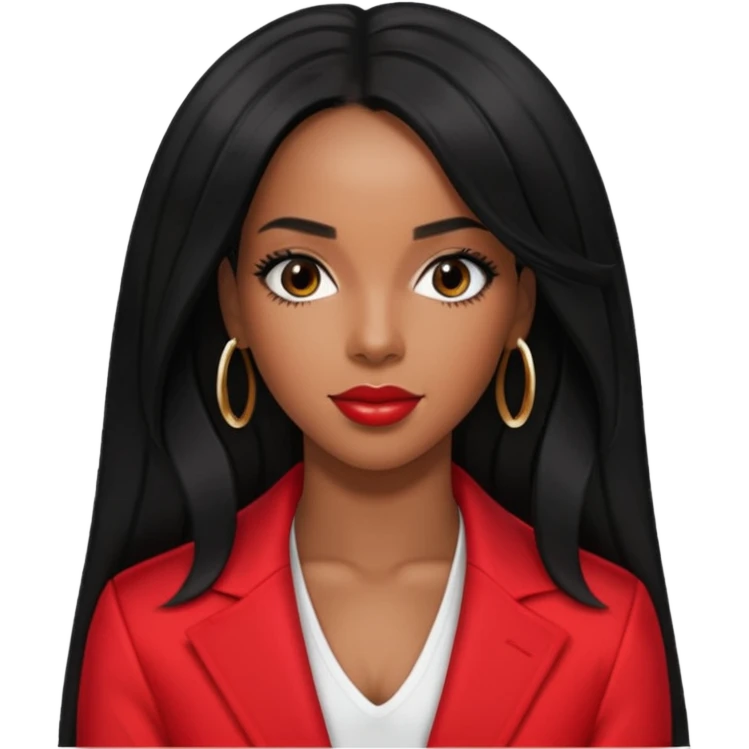 Kelly Rowland from Destiny's Child with long jet black hair, red outfit emoji