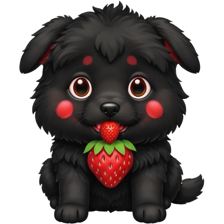 A black fluffy puppy with a strawberry emoji