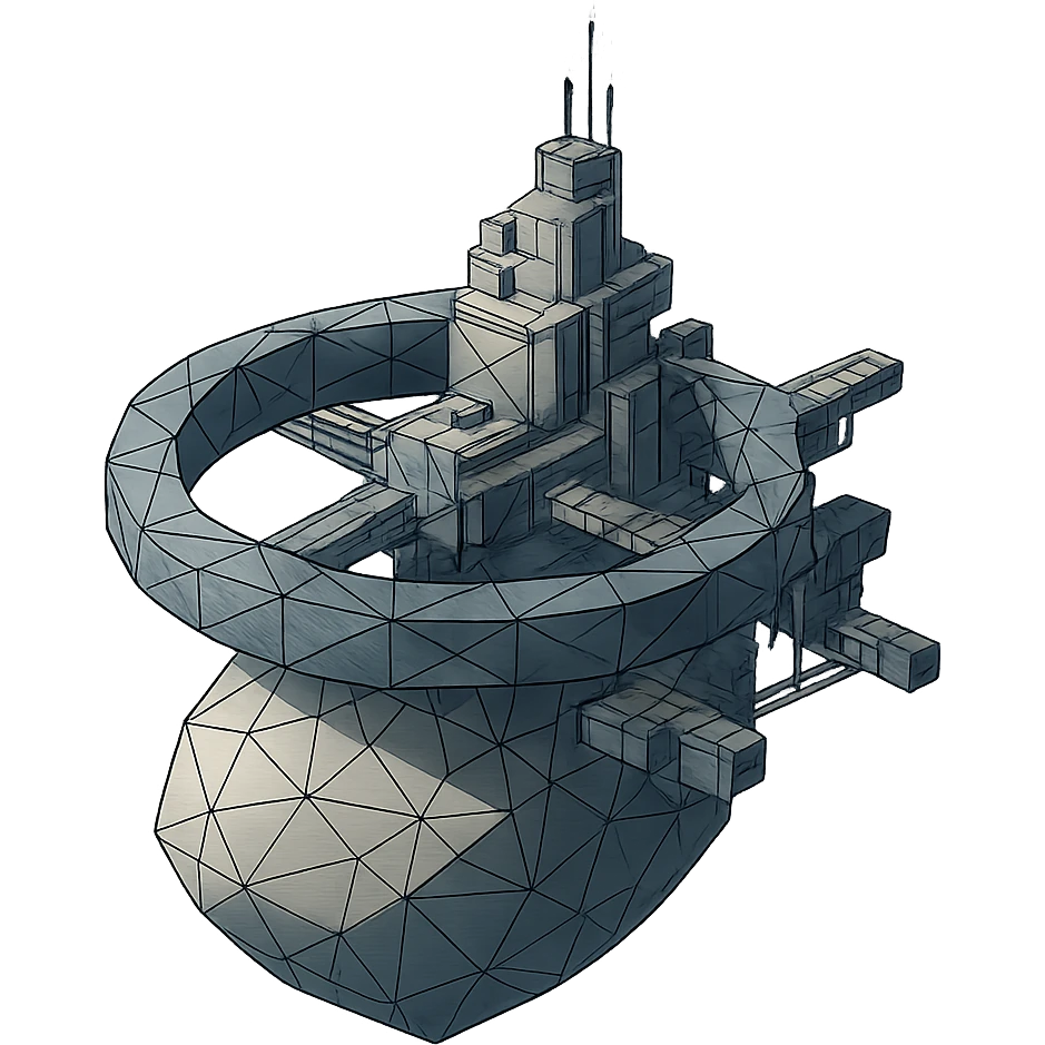 a massive space station partially built over a rock emoji