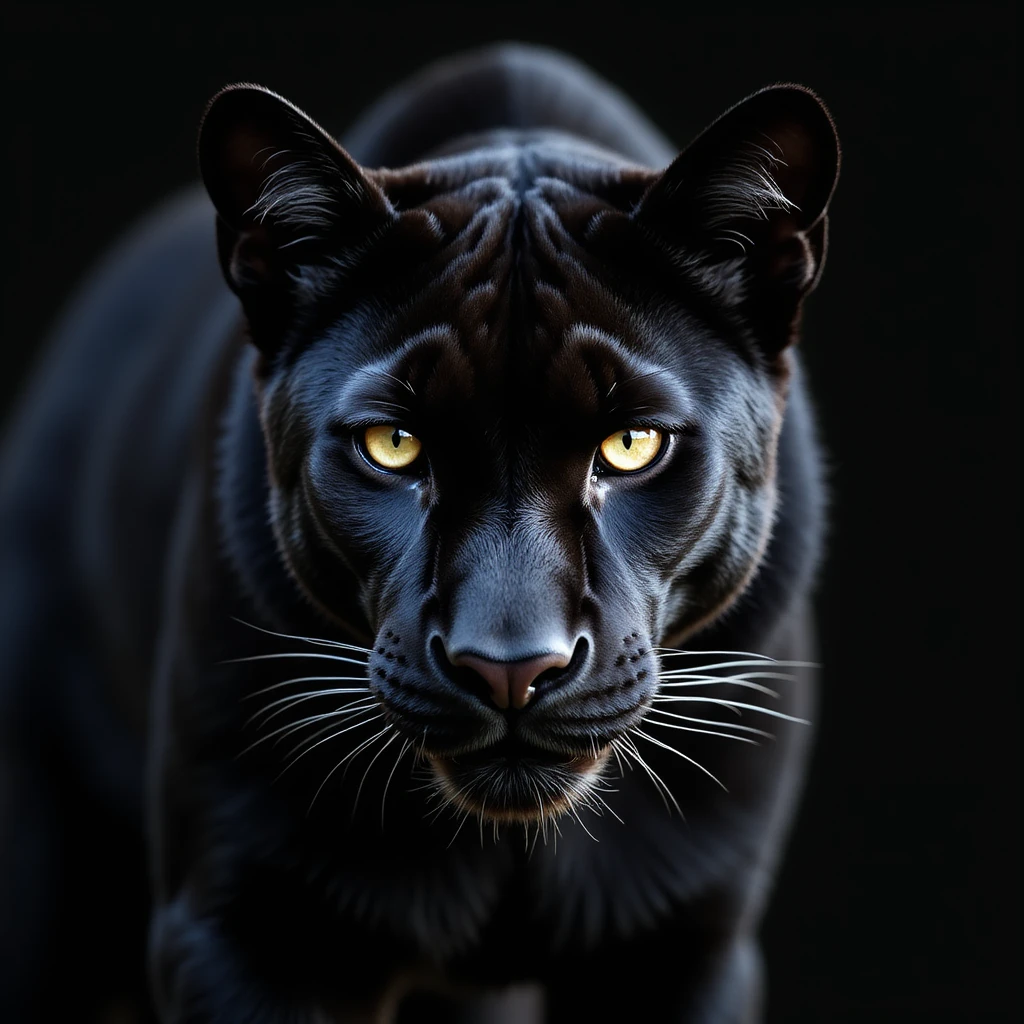 black panther, realistic style, detailed fur, intense eyes, dramatic lighting emoji