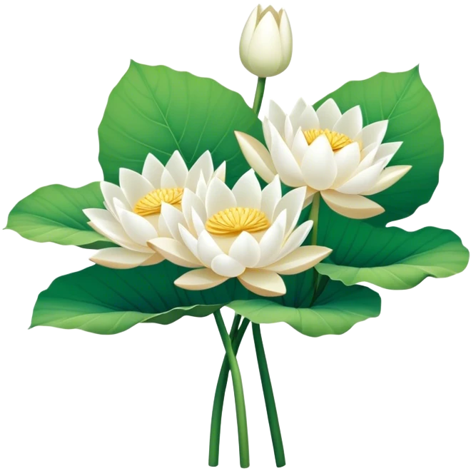 bouquet white Nymphaea lotus,stem, Nymphaea Lotus leaf emoji
