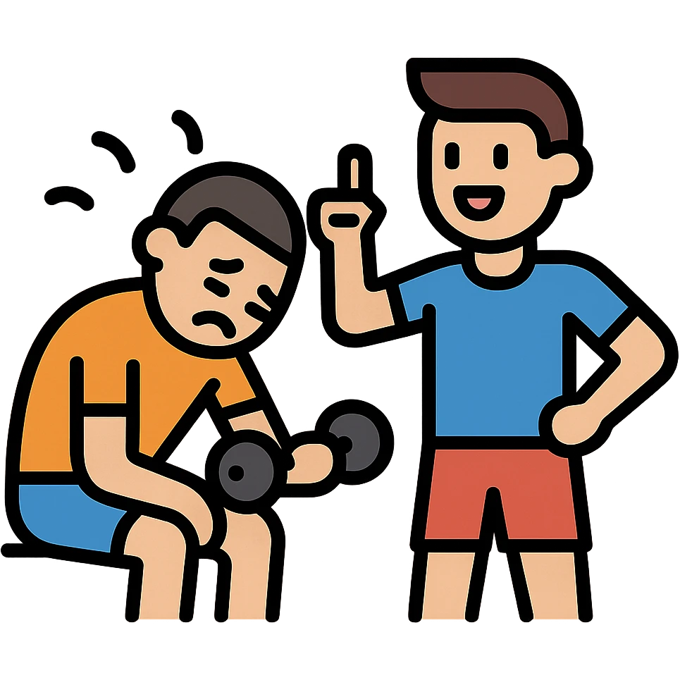 One sportsman encourages the other one, to do a workout and stop being lazy
 emoji