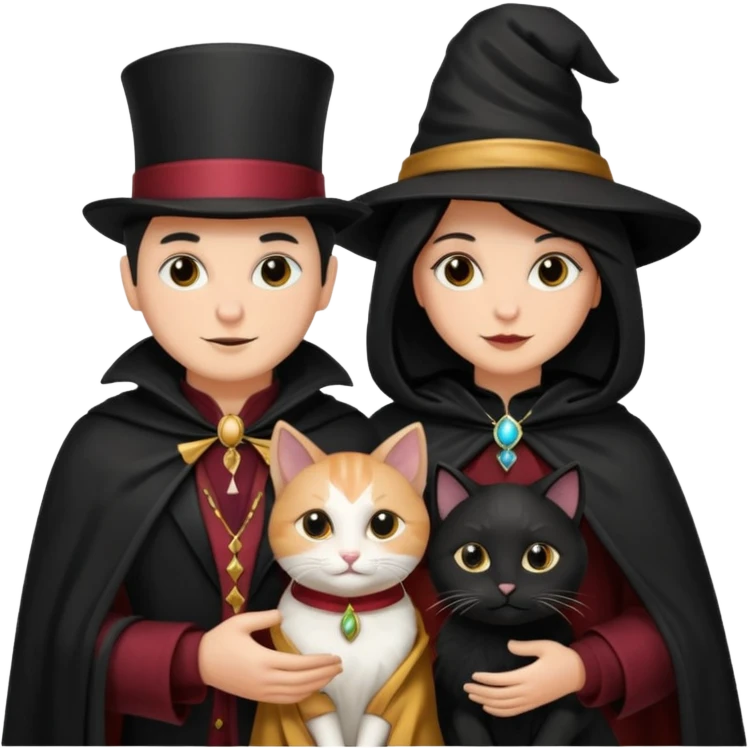 magician couple and their pet cat emoji