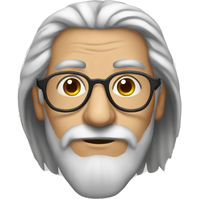 Old turkish man clean shaven with long hair and clear rim glasses emoji