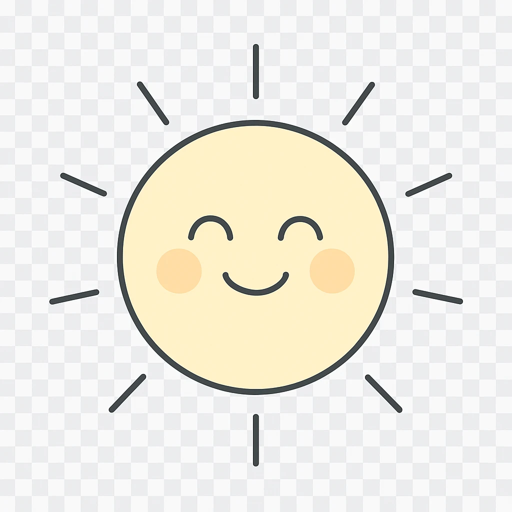 smiling sun with clean lines and soft pastel colors in a minimalistic style emoji