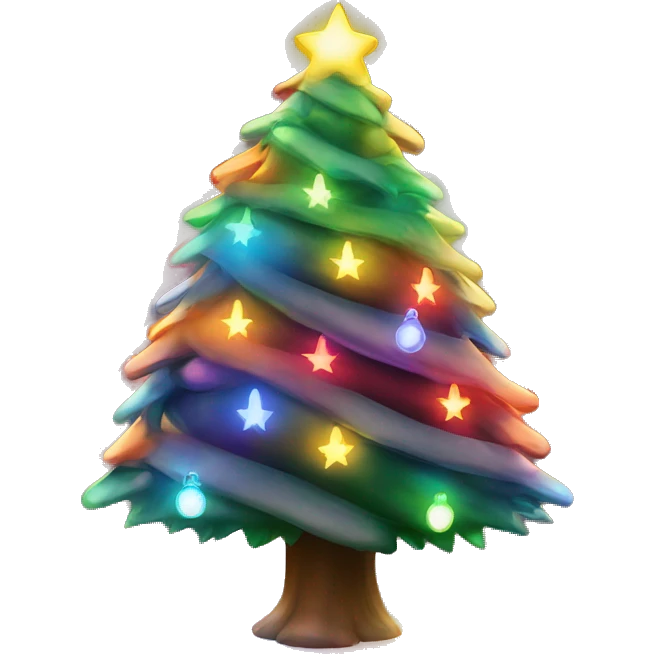 A beautiful lit up Christmas tree with rainbow lights emoji