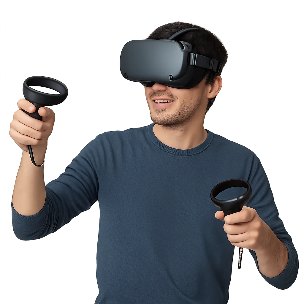 person with a VR headset and two VR controllers emoji