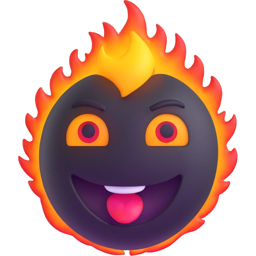 joyful laughing emoji with fiery eyes emoji